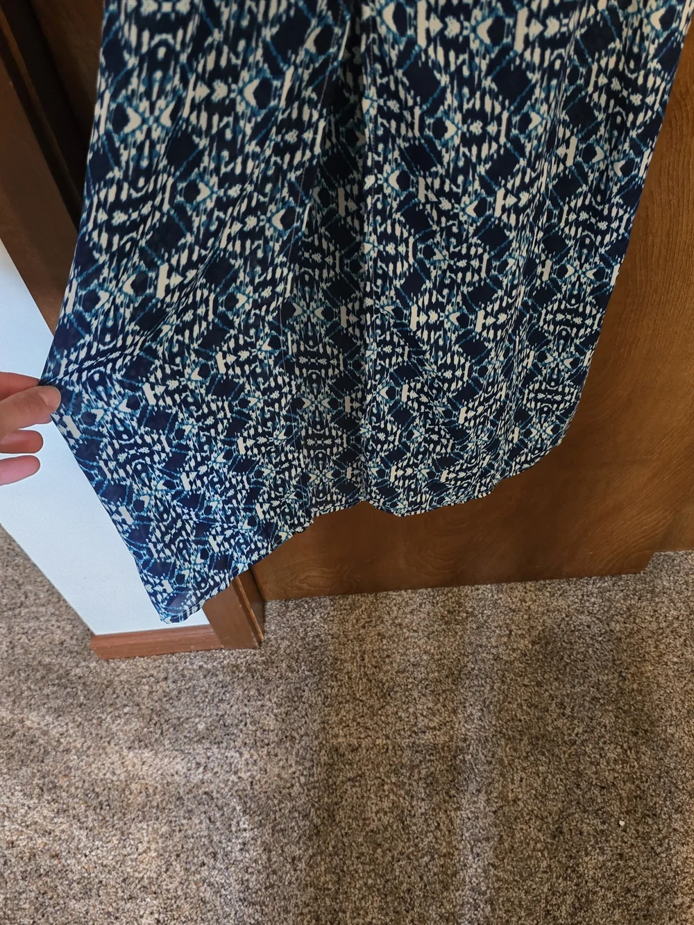 Blue Patterned Maxi Dress with Braided Belt